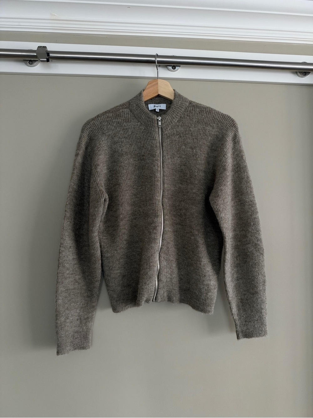 Zip-Up Sweater Cardigan - Taupe